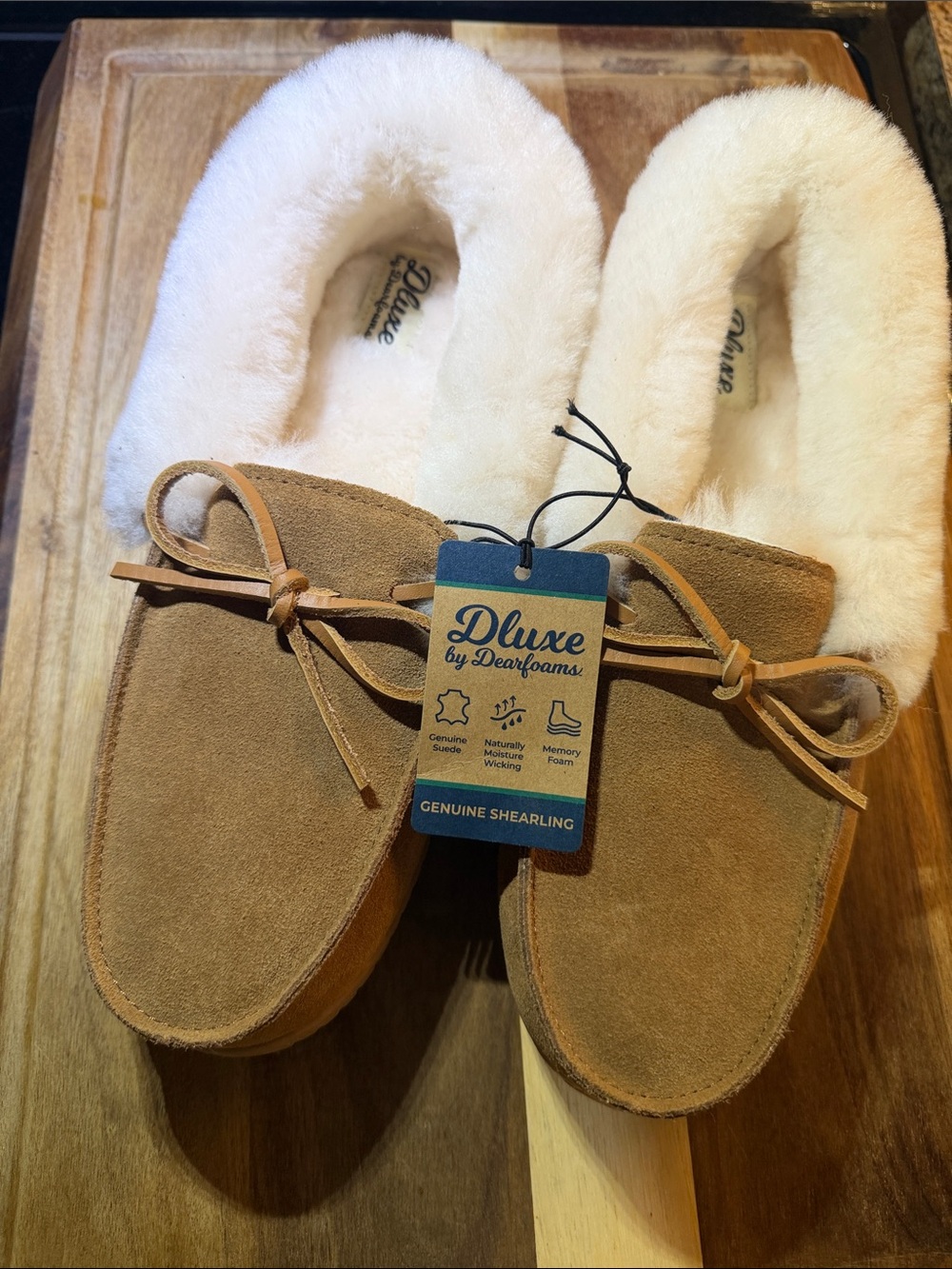 Dearfoams Chestnut Suede Shearling-Lined Slip-On Slippers (Size 10)